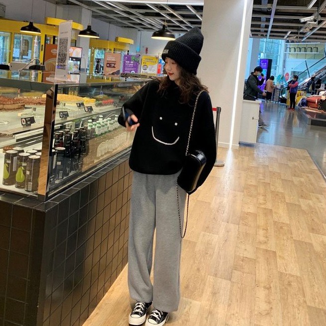 Set Áo Sweater + Quần Ống Rộng Họa Tiết Mặt Cười Form Rộng - Set Đồ Nỉ - Unisex - Titto Closet | BigBuy360 - bigbuy360.vn