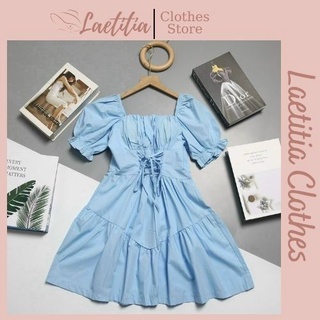 Váy Babydoll tay bồng công chúa Vintage, váy cổ vuông tay bồng cách điệu