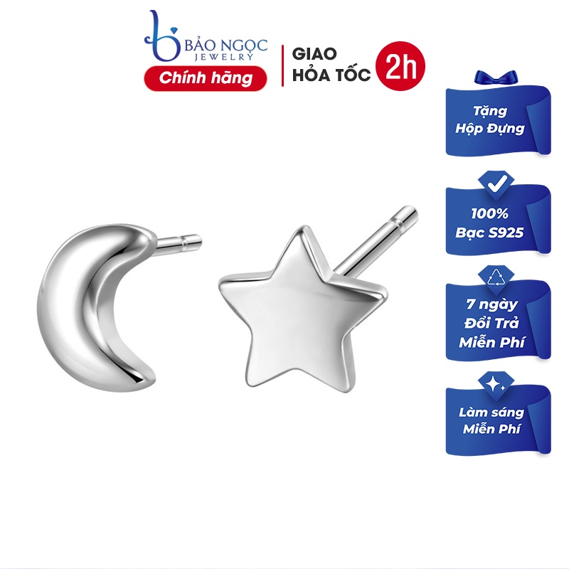 Bông Tai Bạc Nữ Trăng - Sao (1 cặp) Đeo Sát Tai Cá Tính B2624 - Bảo Ngọc Jewelry