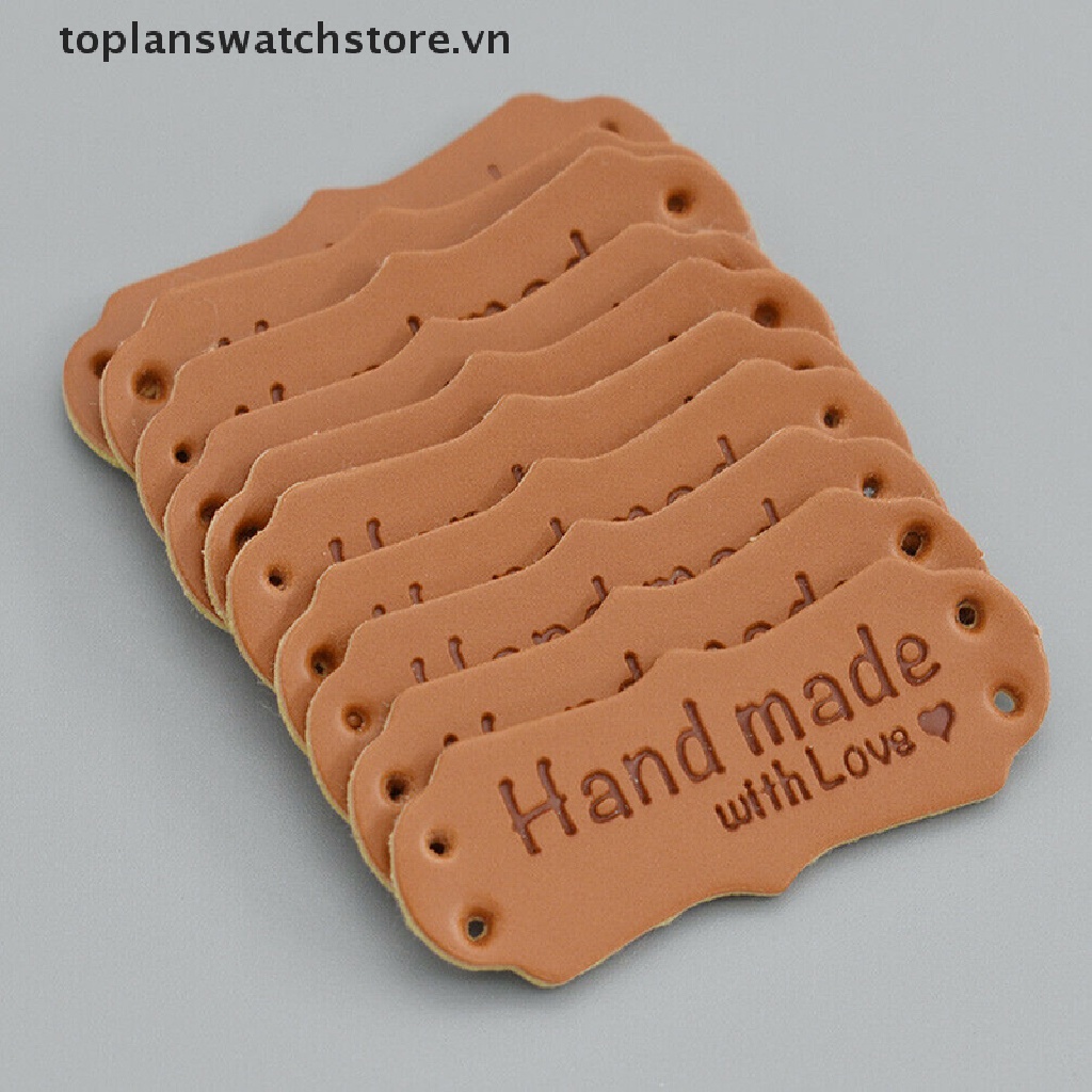 Set 50 Thẻ Da PU In Chữ Handmade With Love Dùng Để May Vá
