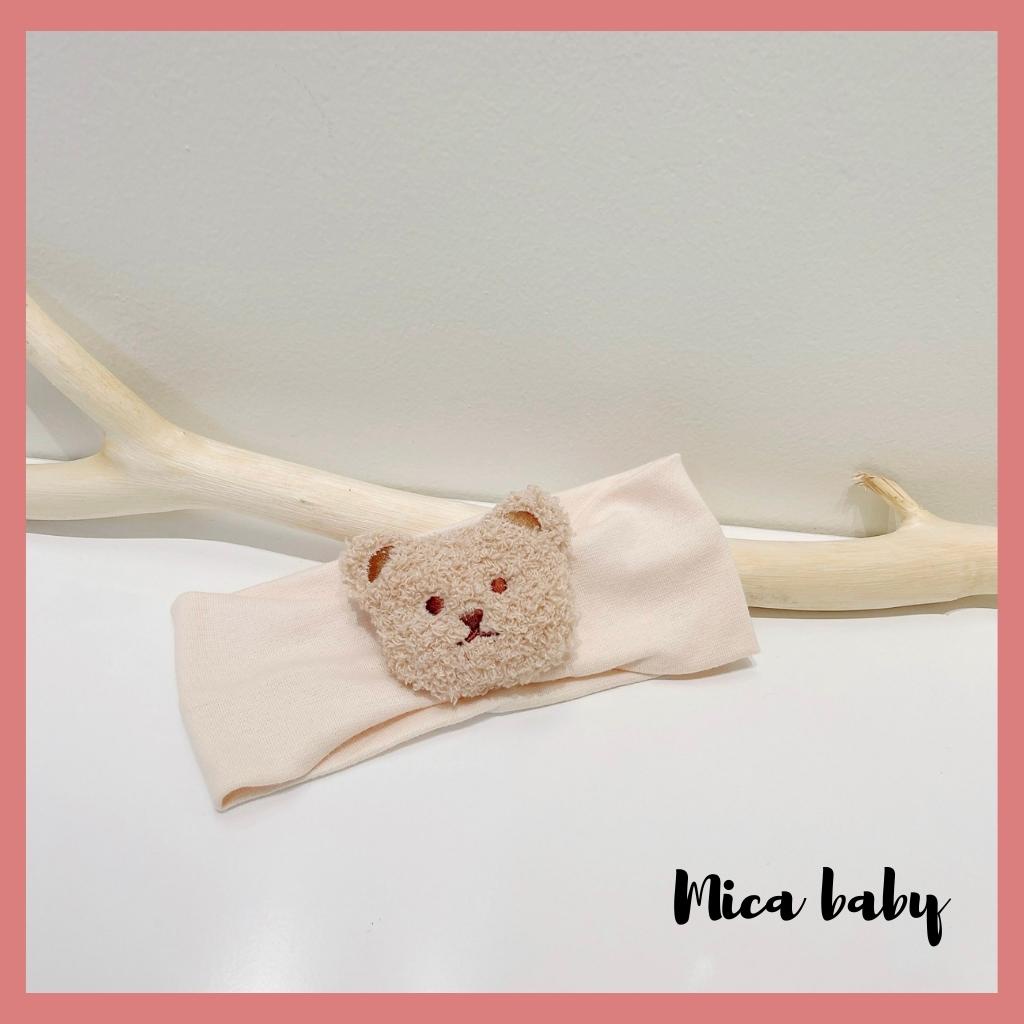 Băng đô đính gấu bông xù vải thun bản to dễ thương cho bé BD64 Mica Baby