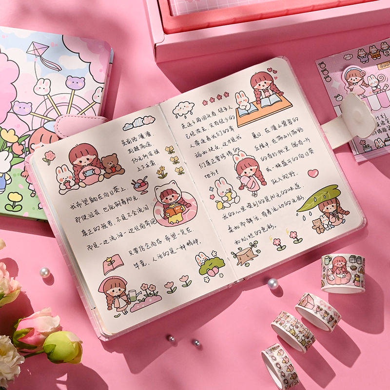 Hình Dán Trẻ Em。 Set Băng Keo Giấy Dán Trang Trí Sổ Tay DIY Hình Cô Gái Nhật Bản Dễ Thương