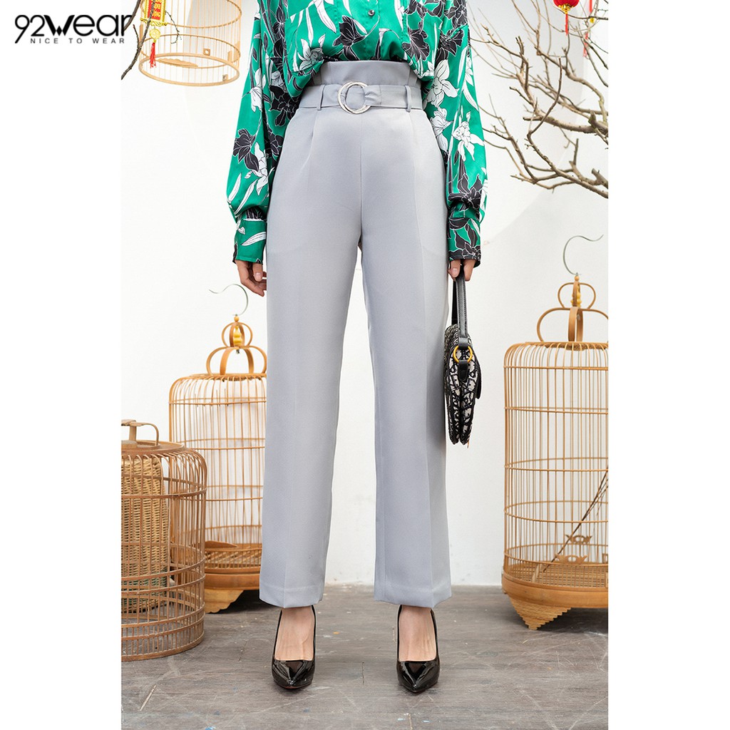 Quần dài nữ công sở ống suông cạp cao đai liền QAW0817 92WEAR | BigBuy360 - bigbuy360.vn