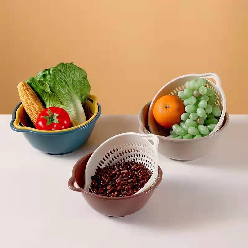 sét 3 rổ Hai Lớp Giúp Ráo Nước Có Thể Xếp Chồng Lên Nhau Thích Hợp Cho Nhà Bếp