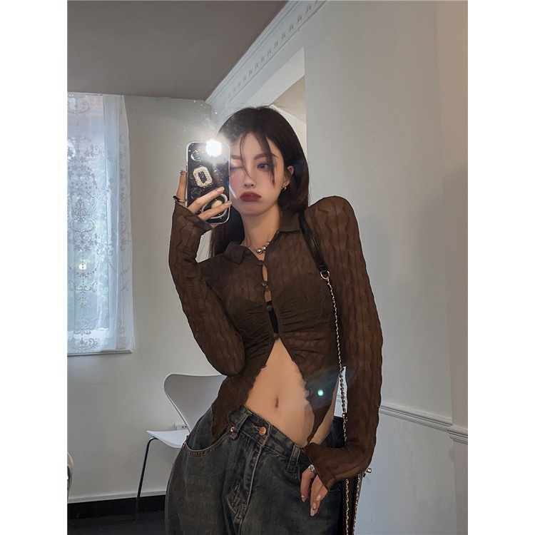 Porozi  Áo croptop  tay dài màu sắc đơn giản thời trang dành cho nữ