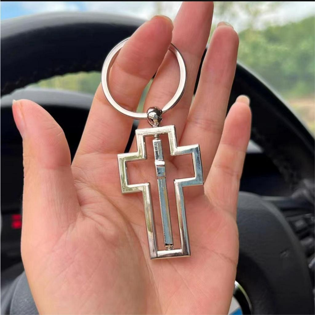 Bộ 2 Móc Khóa Xe Hơi Bằng Hợp Kim Hình Thánh Giá Độc Đáo