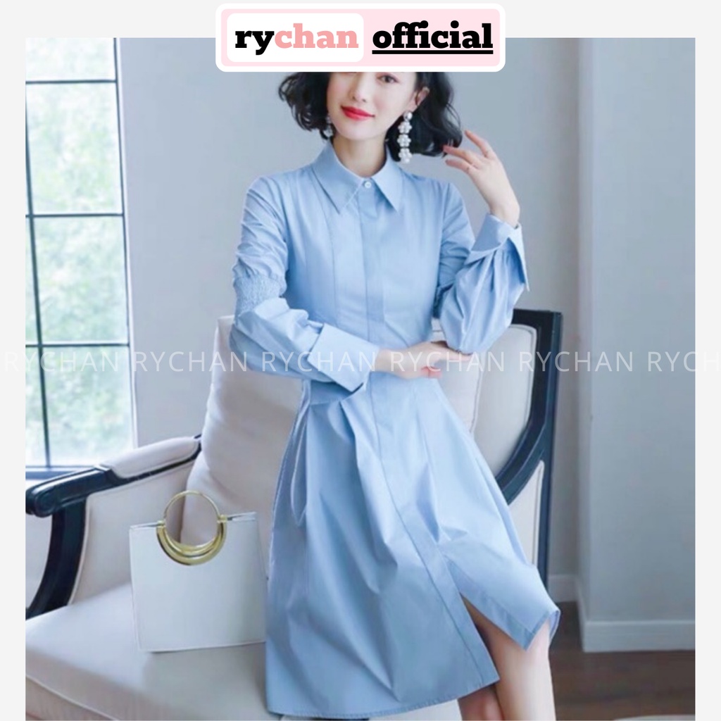 Đầm Nữ Dự Tiệc Cổ Sơ Mi Tay Dài Nhúng Thun Nút Trước Thắt Eo Thanh Lịch Công Sở Cực Tôn Dáng [ẢNH THẬT CUỐI] - DX9945