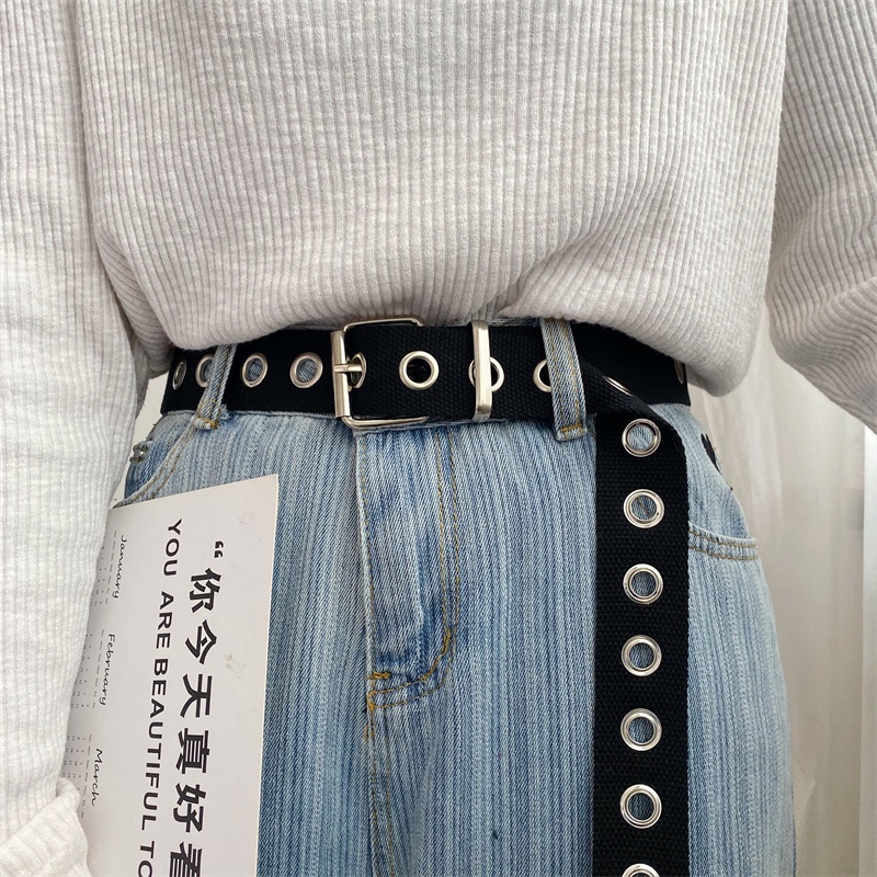 Thắt Lưng Vải Canvas Phối Lỗ Kim Loại Thời Trang hip hop Hàn Quốc Cá Tính Cho Nam Và Nữ