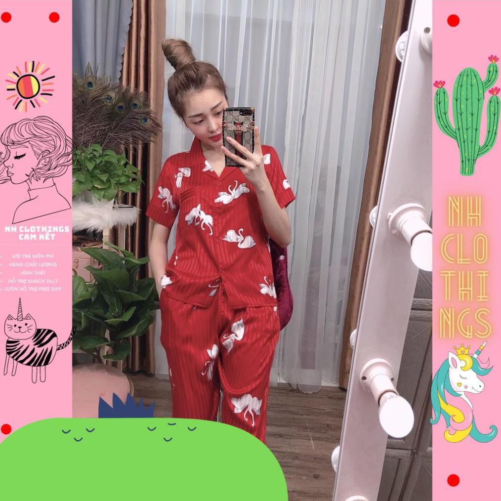 Bộ đồ ngủ, đồ bộ Pijama lụa nữ mặc nhà gấm lụa quần lửng tay ngắn freesize NH CLOTHINGS