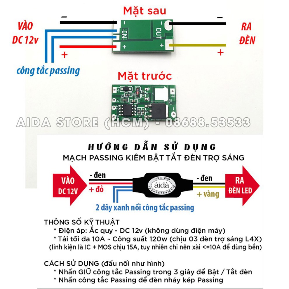 [G01] [Giá thợ] Mạch passing 3s kiêm BẬT TẮT đèn trợ sáng S033