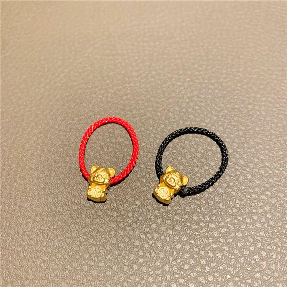 Mocho Nhẫn Hình Con Hổ Phối Dây Đỏ Đen Phong Cách Trung Hoa Cá Tính Cho Nữ