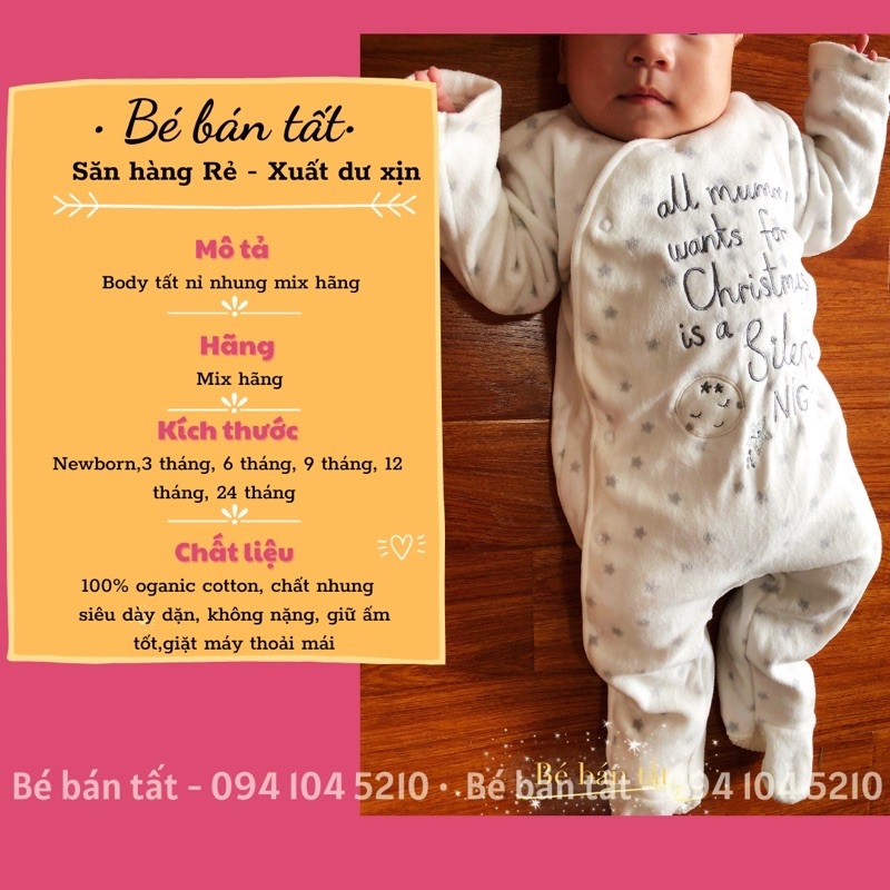 Body tất nỉ nhung 🍓 GIAO NGẪU NHIÊN 🍓 Mix hãng cho bé từ 0-36M