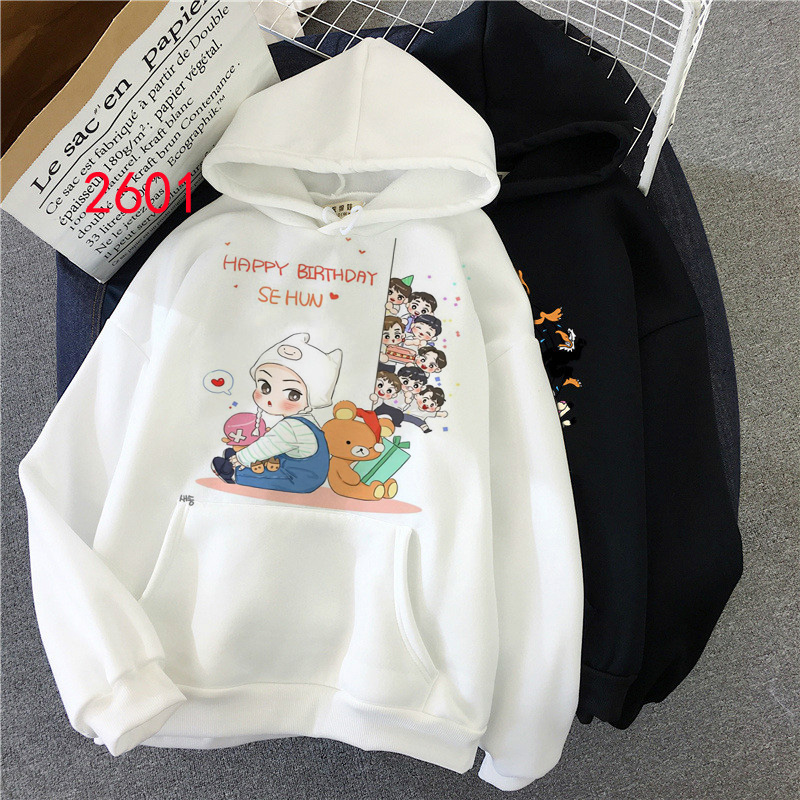 Áo Hoodie Dài Tay In Hình Nhóm Nhạc EXO Thời Trang