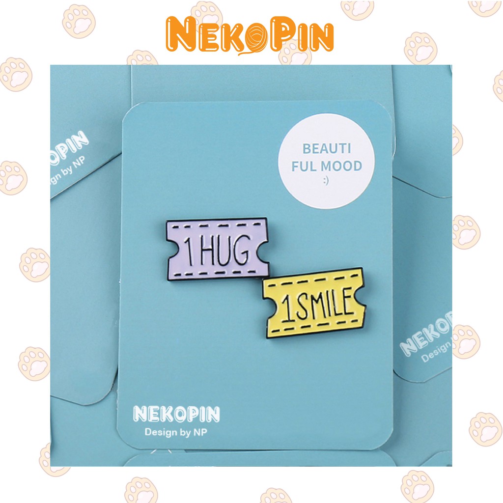 Ghim cài áo NEKOPIN trang trí áo, balo, túi xách hình tem kèm chữ Hug Kiss P025