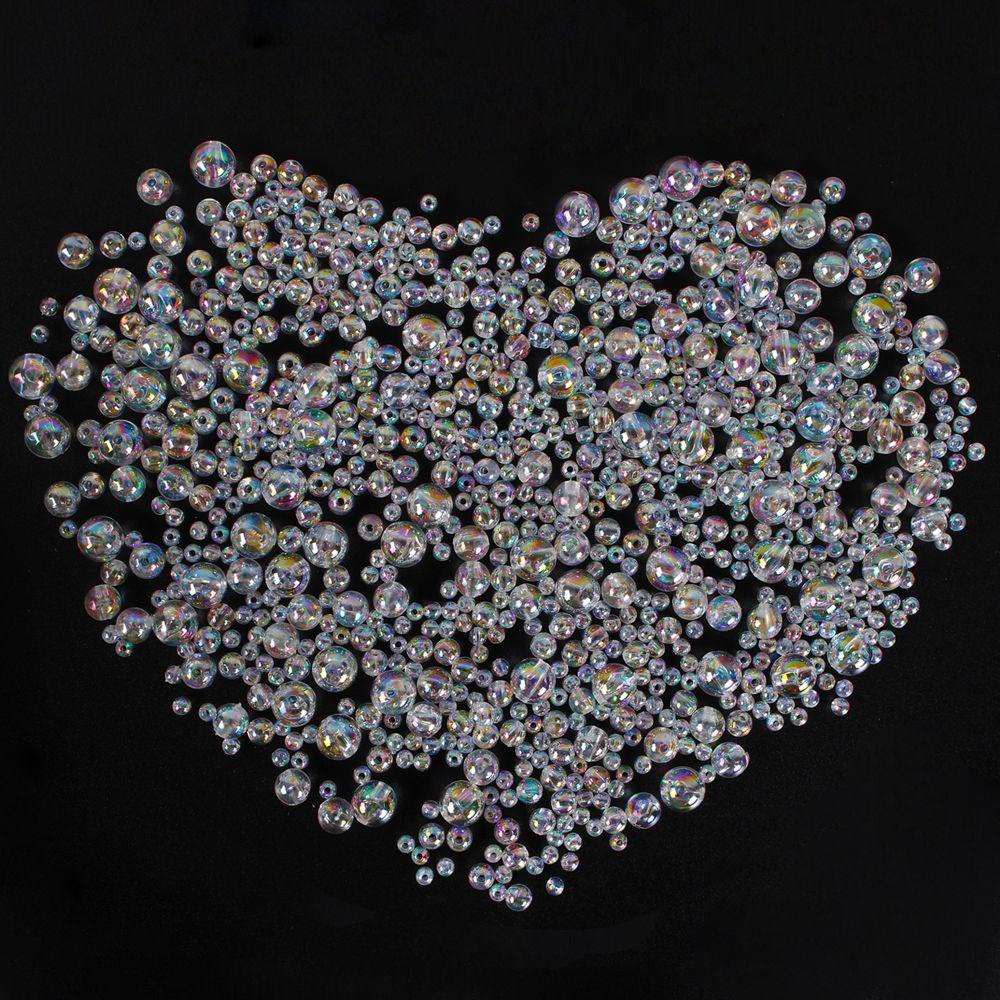 Set 50-1000 Hạt Tròn Bằng Acrylic Màu Cầu Vồng Trong Suốt Làm Trang Sức DIY