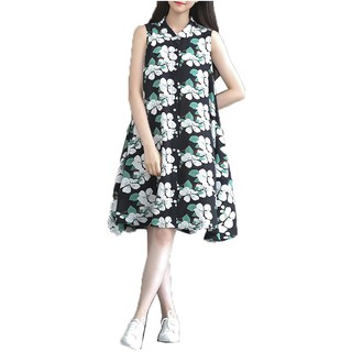 Đầm bầu công sở sát nách VB1121 (hoa xanh đen)
