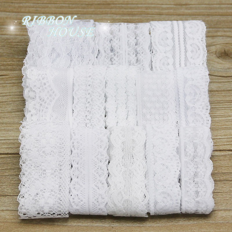 Bộ 10 dây ruy băng ren màu tTrơng dùng trang trí gói quà