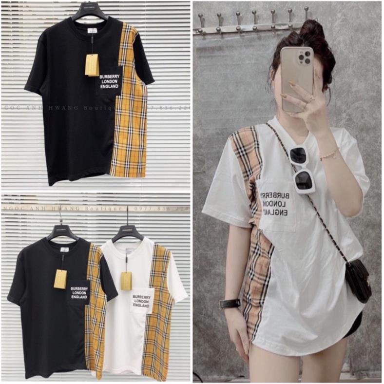 Áo Thun Vintage Unisex Rubystore Phông Ngắn Tay Lỡ Form Rộng Đẹp Cá Tính Phối Kẻ Túi Chữ Nam Nữ Ulzzang Hot