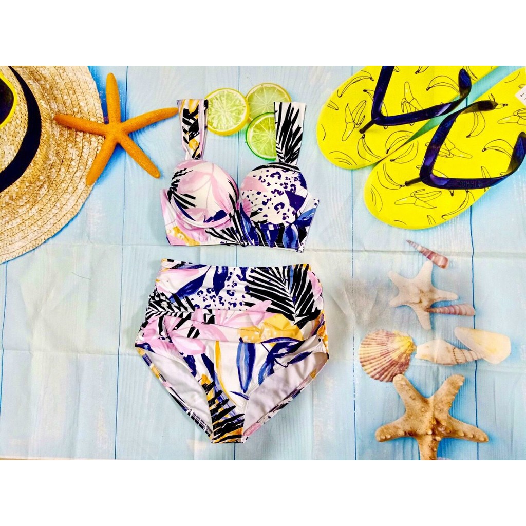 Bikini hai mảnh hoa lá có gọng nâng ngực mặc đi biển đi bơi kín đáo