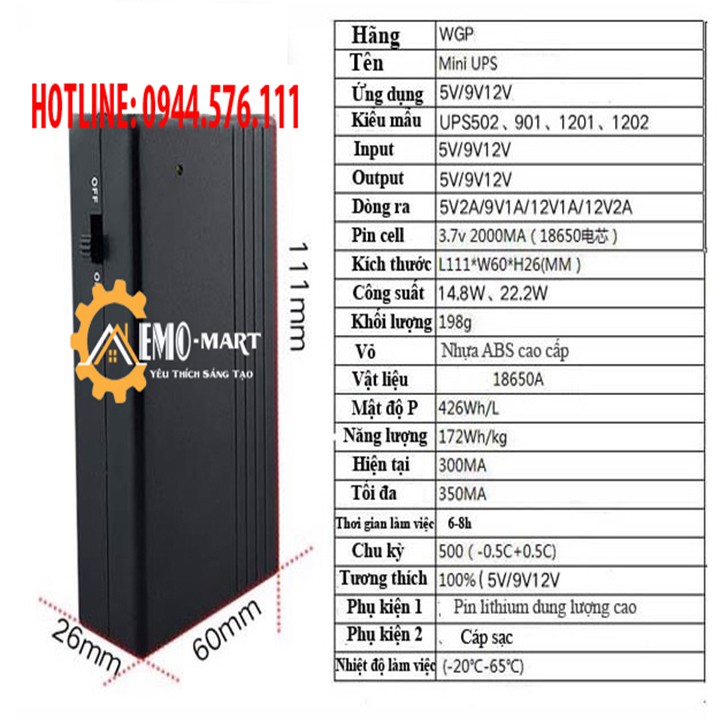 Nguồn dự phòng UPS mini 5V/9V/12V-1A ⚡️𝐅𝐑𝐄𝐄 𝐒𝐇𝐈𝐏⚡️ Nhựa ABS cao cấp - Dung lượng pin 4000mAh