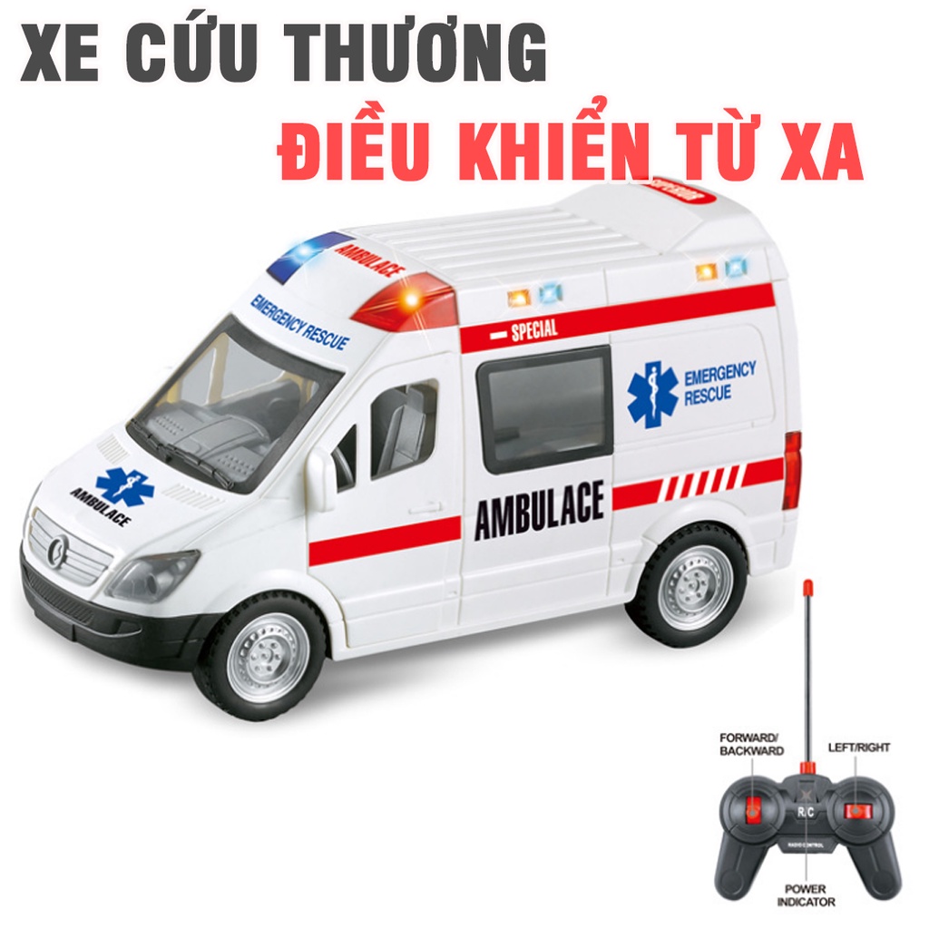 Xe cứu thương điều khiển từ xa đồ chơi trẻ em có âm thanh và đèn sử dụng pin AA