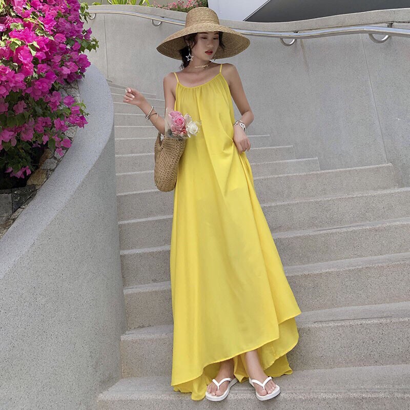 Váy Đầm Maxi Đi Biển Dáng Suông Hở Lưng Sang Chảnh