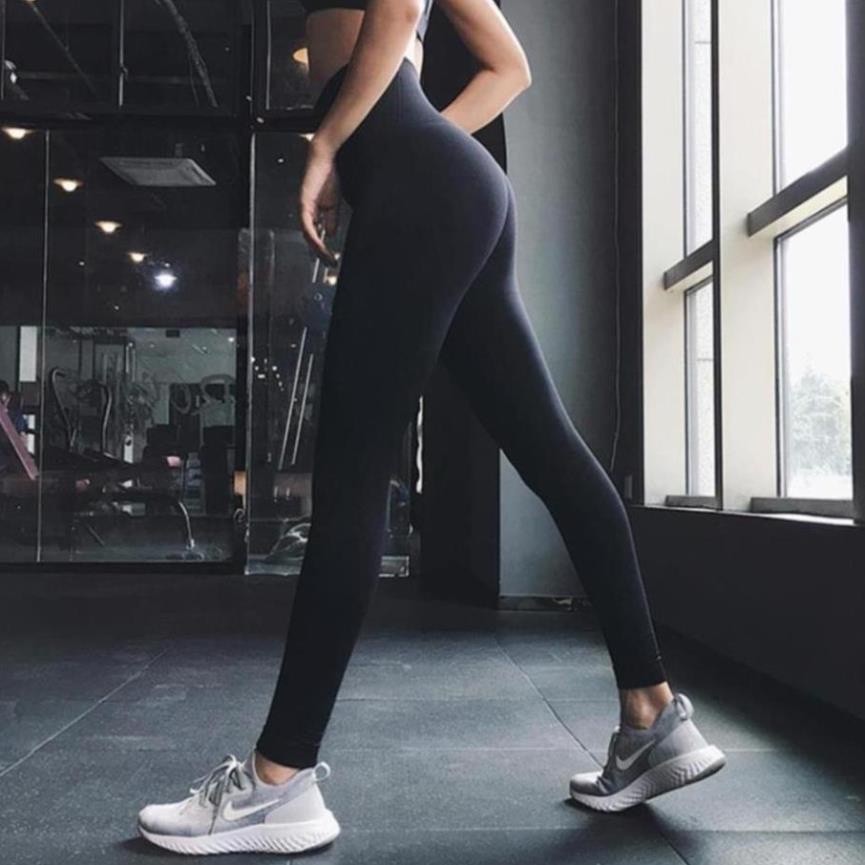 Quần Legging Cap Cao Tập Gym Yoga Aerobic Nữ Vải Dệt Kim Co Giãn Tốt Mặc Ôm Dáng Nâng Mông Tôn Vòng 3