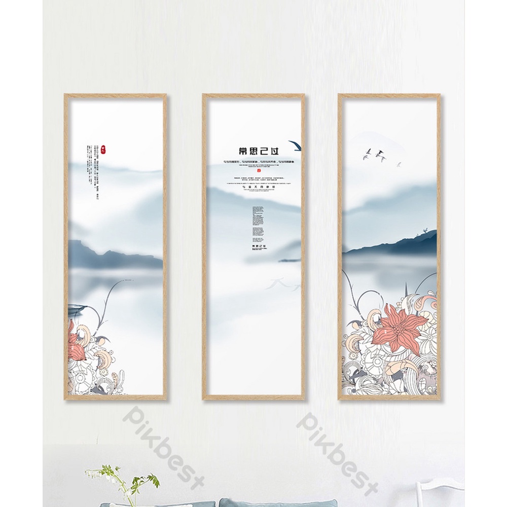 In hình ép gỗ Laminate TRANH TRUNG QUỐC - Mẫu 1 (3 Dọc 3x30x70). In ảnh theo yêu cầu