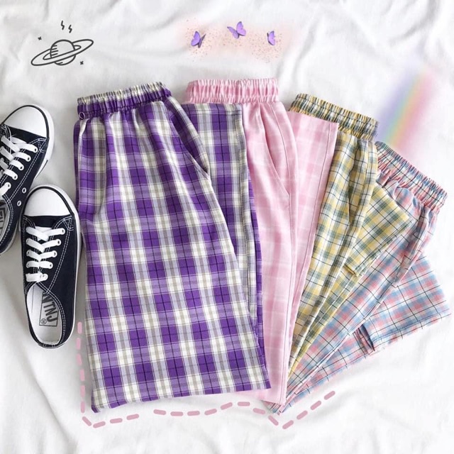 Quần Long Pant Caro Suông Unisex Màu Mới Ảnh Thật