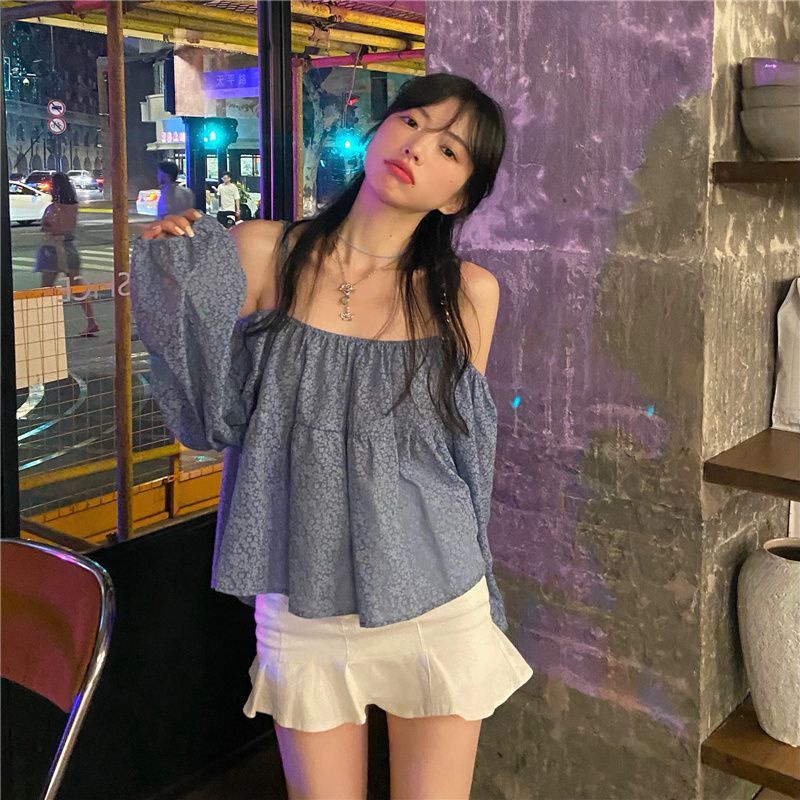 Áo Hoa Trễ Vai Dài Tay Thời Trang Pháp Sành Điệu Dành Cho Nữ