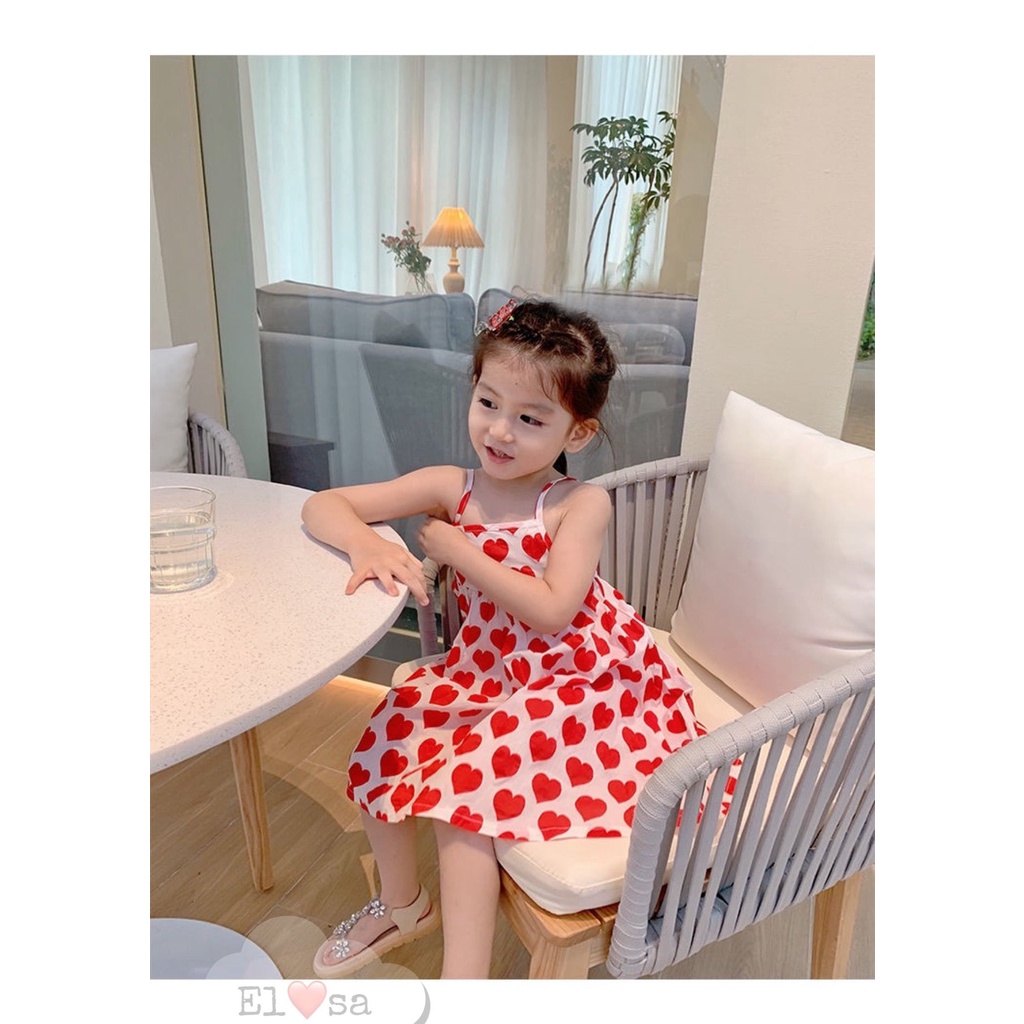 Váy bé gái - Váy 2 dây hoa tím, tim đỏ Vải đũi mềm mát thấm hút mồ hôi siêu xinh cho bé từ 1-5 Tuổi