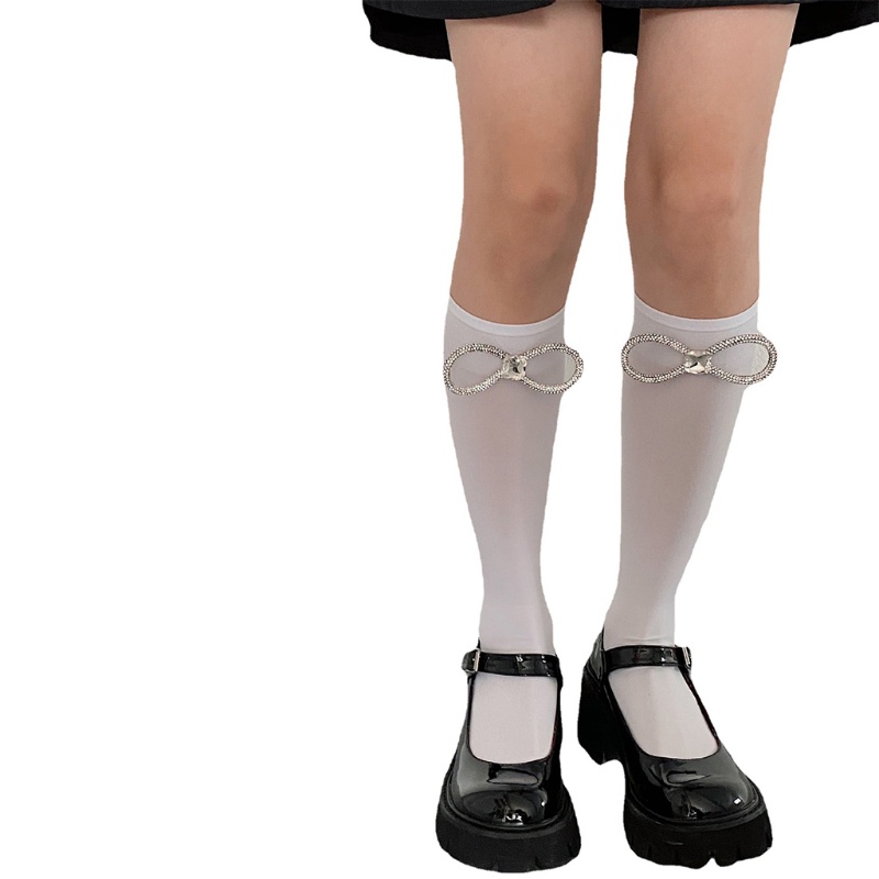 Vớ Dài Qua Gối Vải Lụa Đính Nơ Pha Lê Lấp Lánh Kiểu Lolita Nhật Bản Thời Trang Mùa Hè Cho Nữ