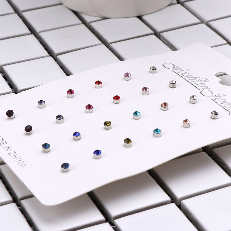 Set 12 Đôi Khuyên Tai Đính Đá Màu Cầu Vồng Thời Trang Cho Nữ