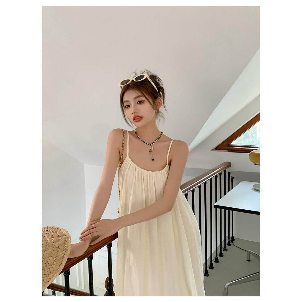 Đầm Hai Dây Dáng Rộng Màu Trơn Phong Cách Thời Trang Mùa Hè Hàng Mới 63284
