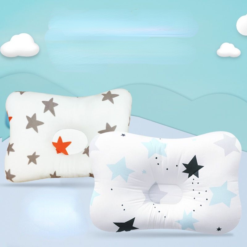Gối Ngủ Định Hình Đầu Bằng Cotton Thoáng Khí Chống Bẹp Đầu 24 Giờ In Họa Tiết Hoạt Hình Cho Bé Sơ Sinh
