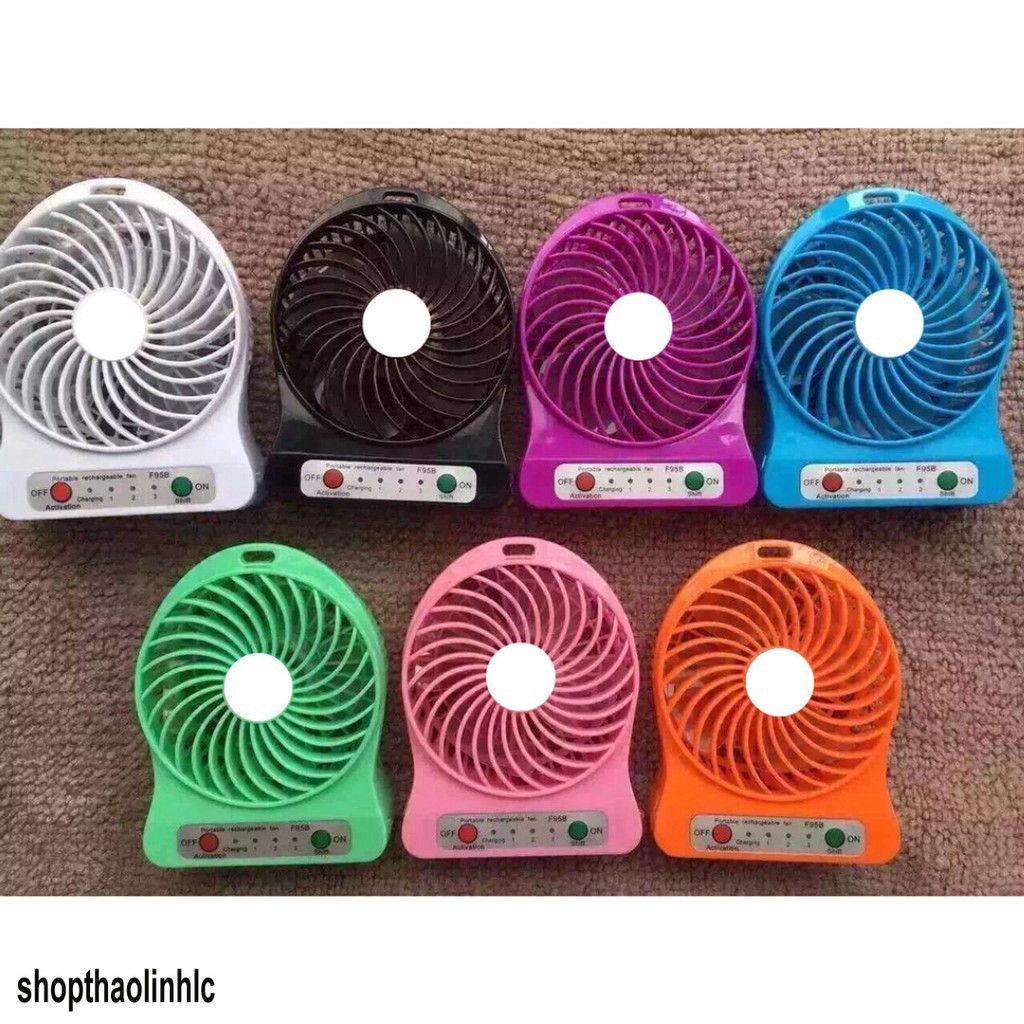 Quạt mini cầm tay tích điện 3 Chế Độ Gió [Full Box, Pin, Dây Sạc, Đế Chống Trượt]