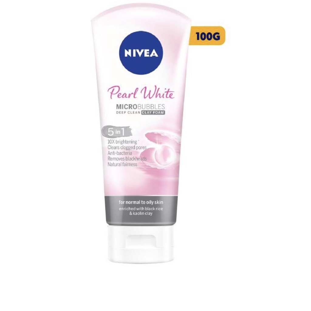 Sữa rửa mặt NIVEA Pearl White đất sét giúp trắng da 100ml