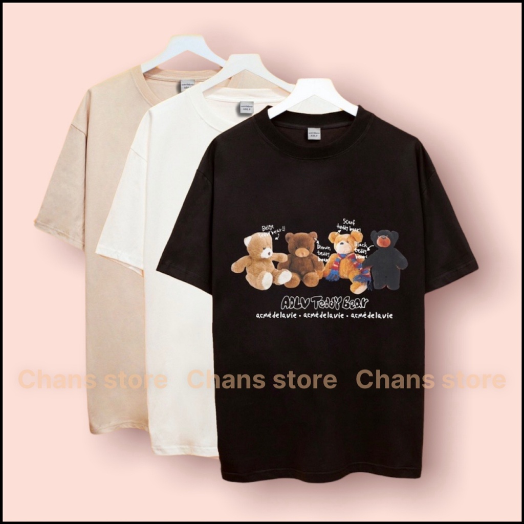 áo thun tay lỡ in hình 4 gấu teddy bear chans store, áo phông form rộng ADLV nam nữ chất liệu cotton cao cấp