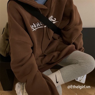Ethelgirl Hàn Quốc Retro In Chữ Bên Ngoài Rời Plus Nhung Dày Tay Dài Phù Hợp Với Áo hoodie