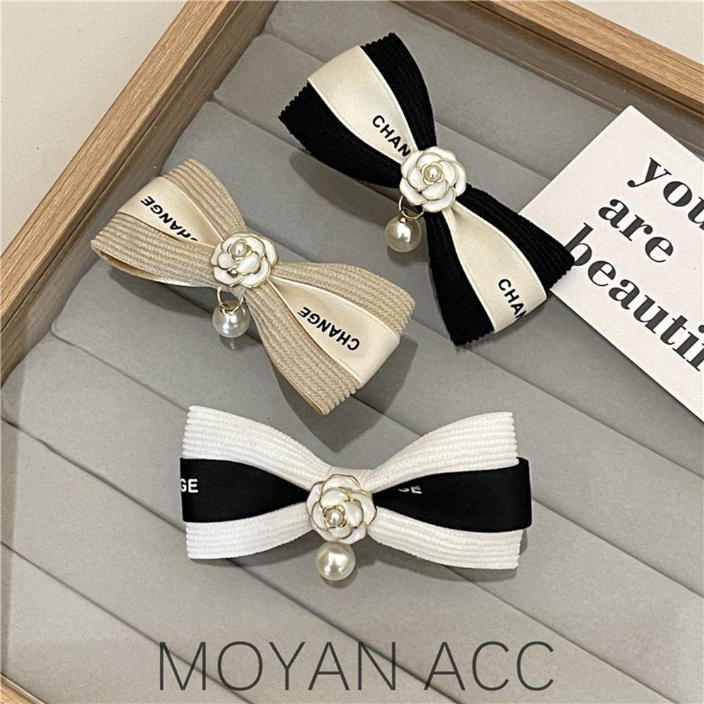 AROMA Kẹp Tóc Đính Nơ In Chữ Và Hoa Màu Trắng Đen Dễ Thương Cho Bé Gái