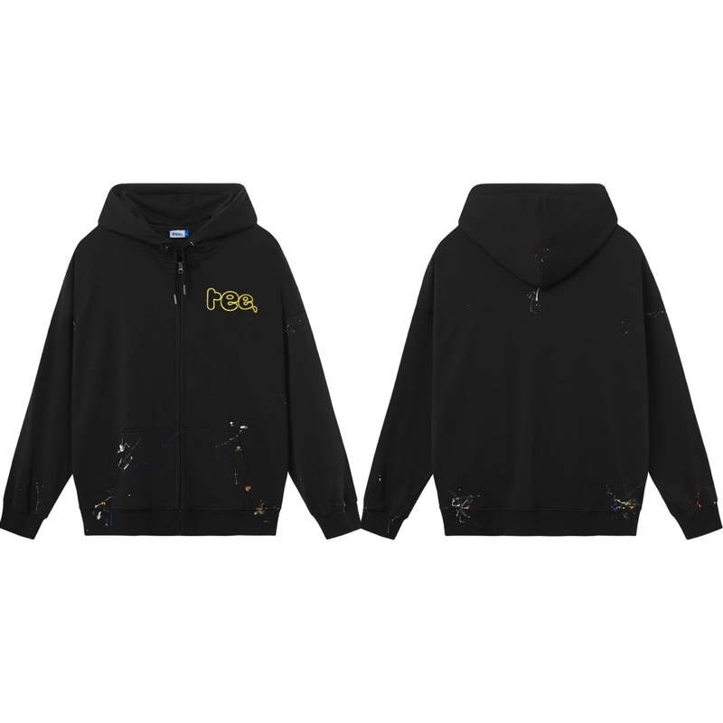 LOCAL BRAND REE - ÁO HOODIE ZIP VẨY SƠN THỦ CÔNG ĐEN - VẢI CHÂN CUA