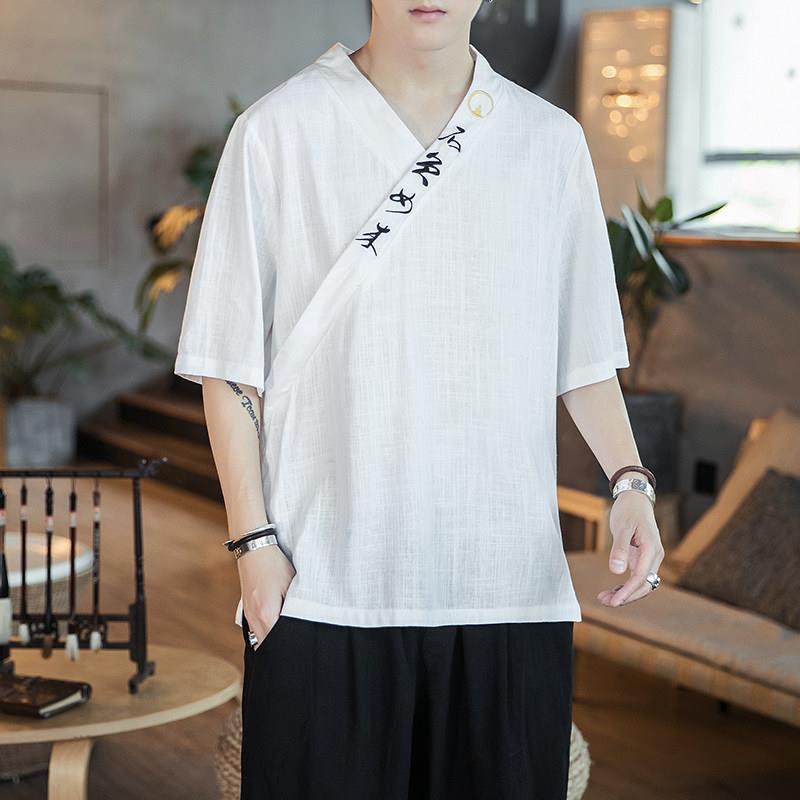 Áo khoác cardigan tay lửng dáng rộng thêu họa tiết phong cách Trung Hoa cổ điển thời trang cho nam