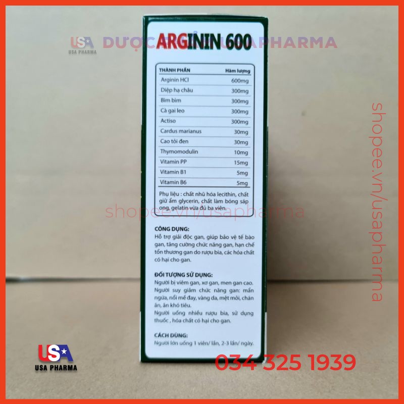 Viên uống ARGININ 600 Giúp tăng cường chức năng gan - HỘP 60 VIÊN