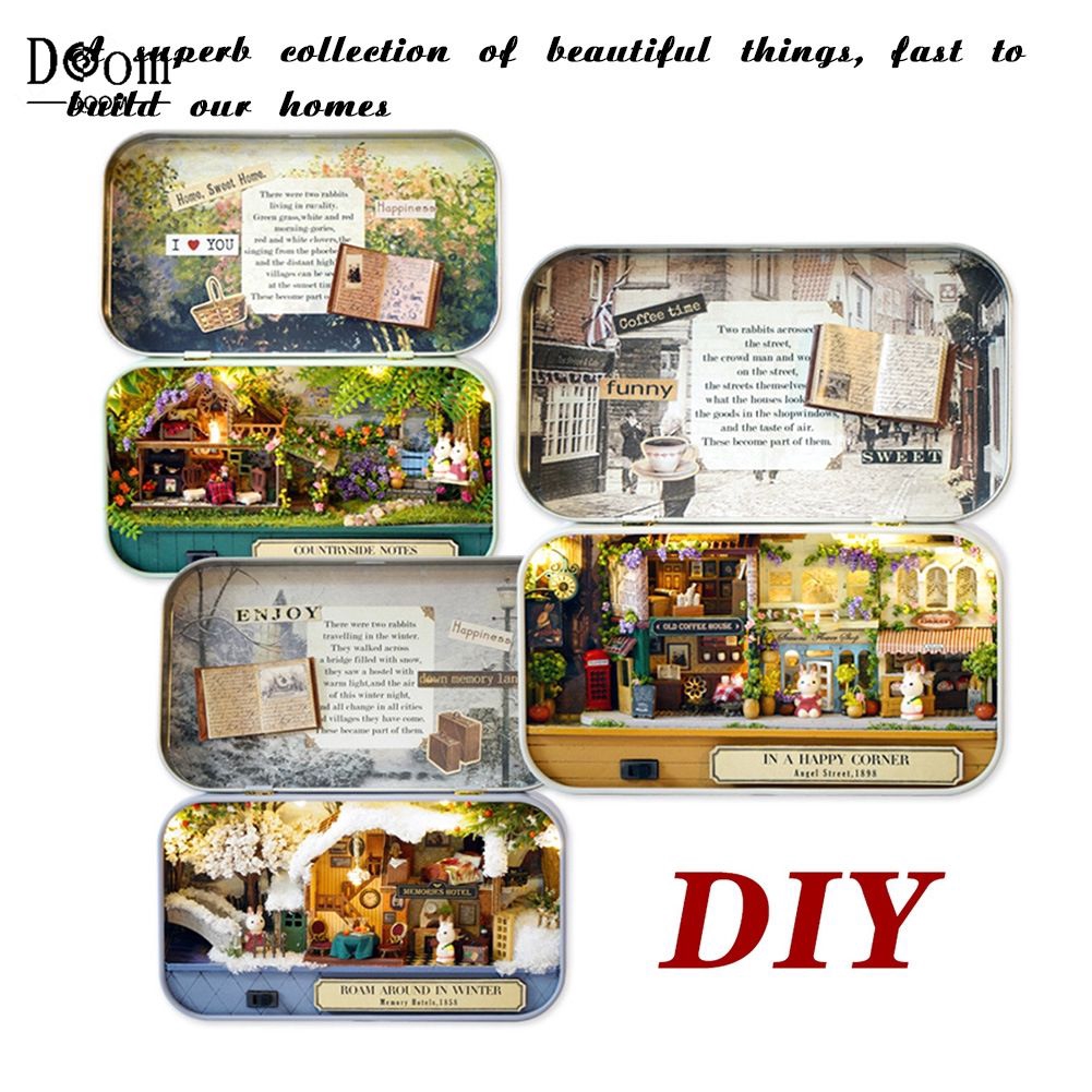 【Ready Stock】 Diy Pocket Miniature 3d Dollhouse Kit Box Theater Home Decor Wooden Assembled Villa Toy 【Doom】