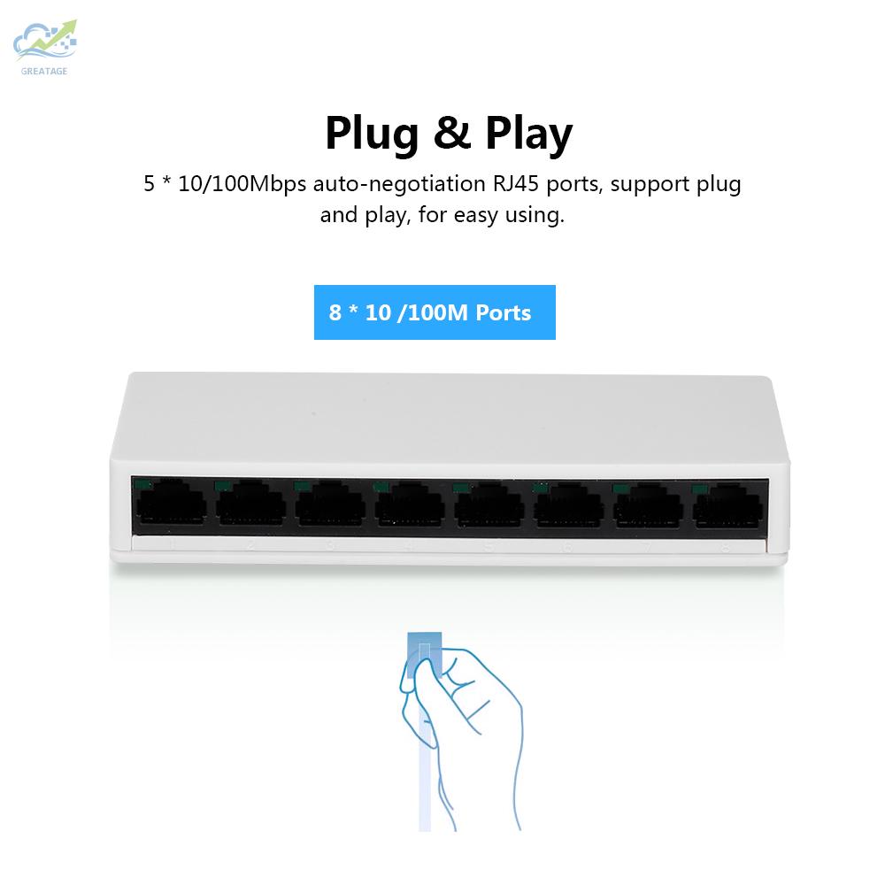 g☼SW08 8-Port Switch Gigabit 10/100Mbps Ethernet Switch Splitter Home Office  US Plug