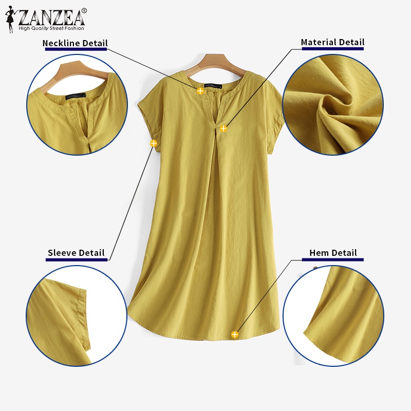 Zanzea Áo Sơ Mi Tay Ngắn Cổ Chữ V Màu Trơn Phong Cách Vintage Dành Cho Nữ