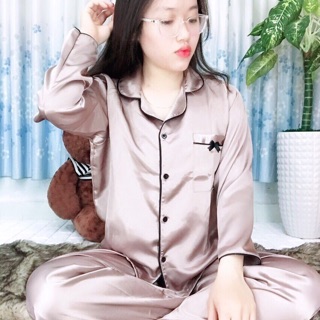 Pizama phi lụa nơ tay dài quần dài