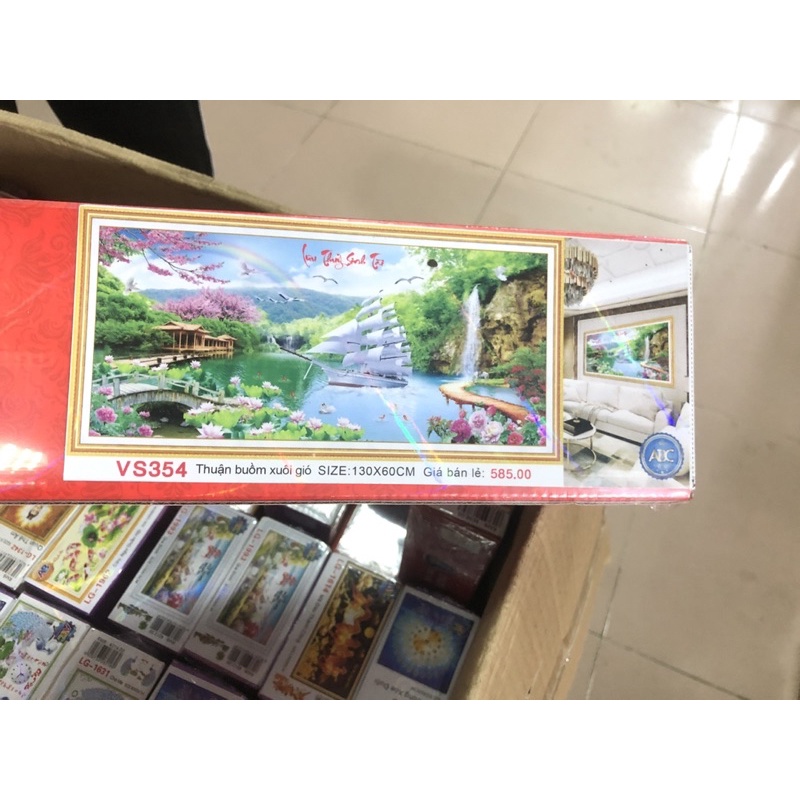 Tranh Đính Đá/Tranh Thêu Thuận Buồm Xuôi Gió-Lưu Thuỷ Sinh Tài Vs354,Vs355,Lv3355,Lv3356,Lv3357,Mn0126