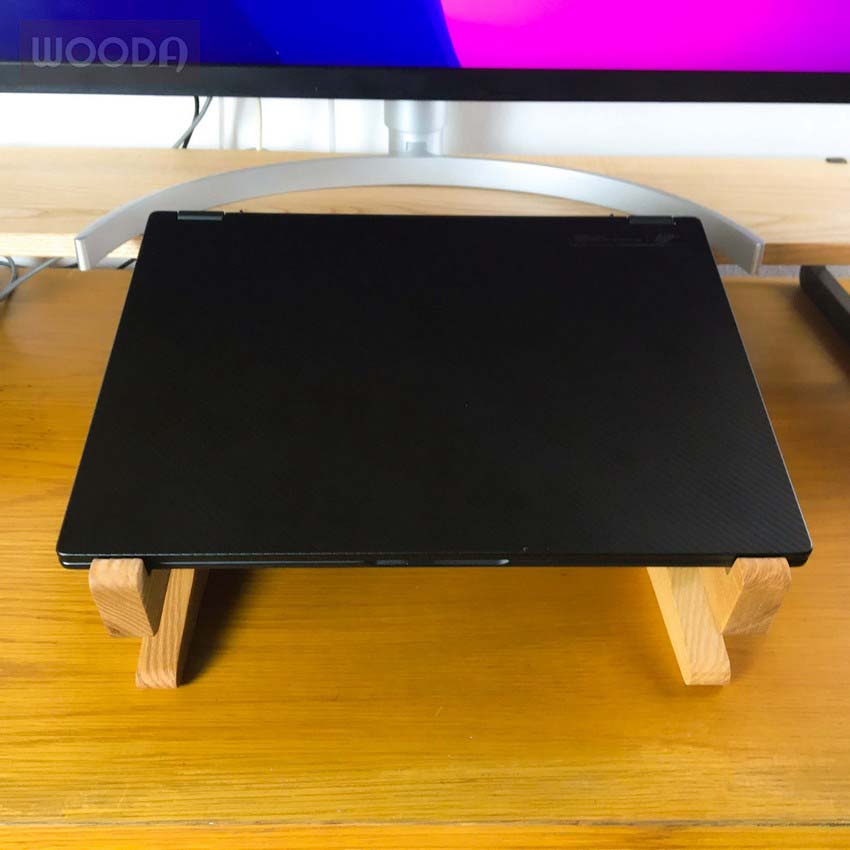 Bộ kệ, giá đỡ laptop/macbook 2 tầng đầy đủ kích thước từ gỗ tự nhiên cao cấp