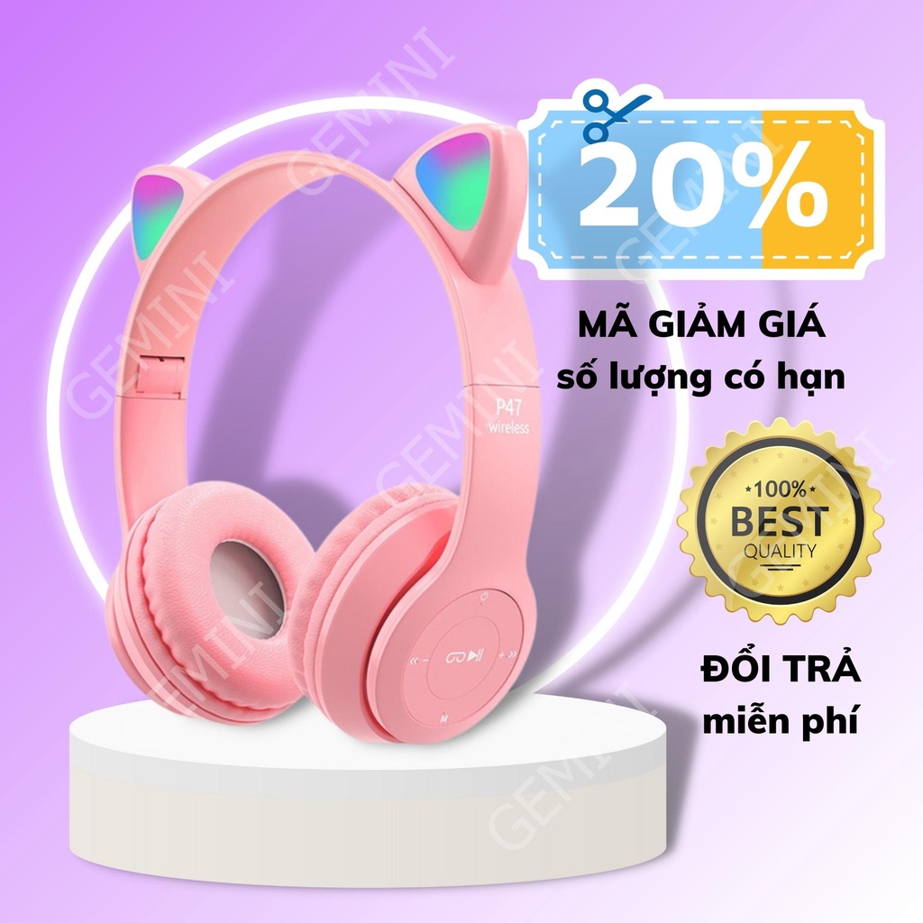 Tai Nghe Chụp tai Mèo Bluetooth P47 ST71 Headphone Dễ Thương Có Mic,Âm Bass Mạnh Mẽ PIN TRÂU GEMINI SHOP